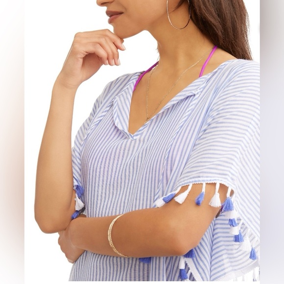 Striped Blue and White Swim Cover-Up Size Medium Summer Beach Lightweight Lounge - Picture 2 of 7